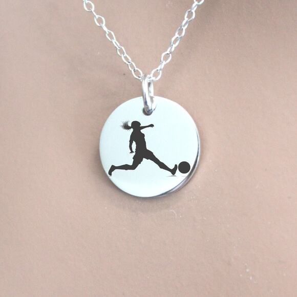 Custom Engraved Sterling Silver Soccer Girl Necklace - Picture 1 of 5